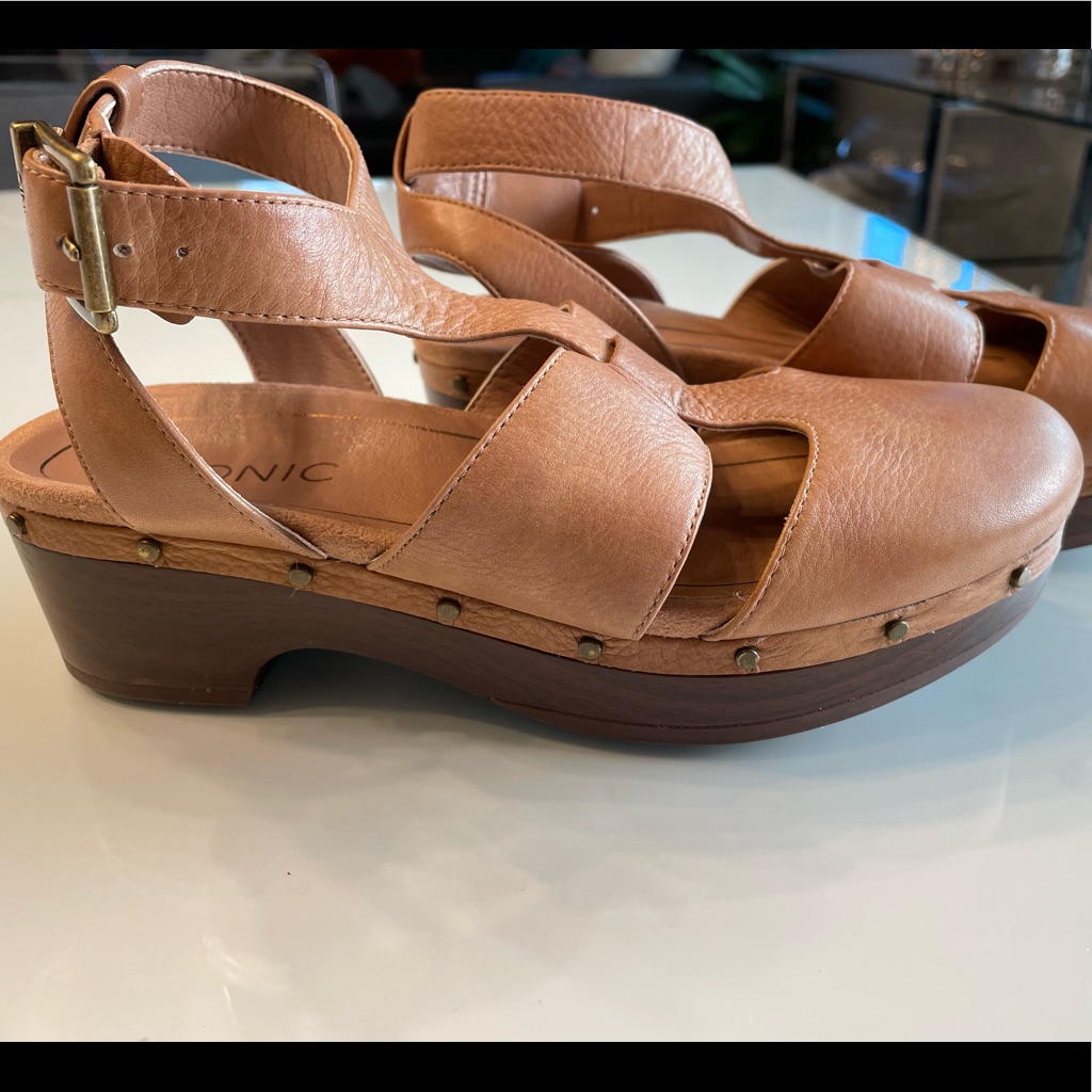 Vionic Brown Leather Clogs.